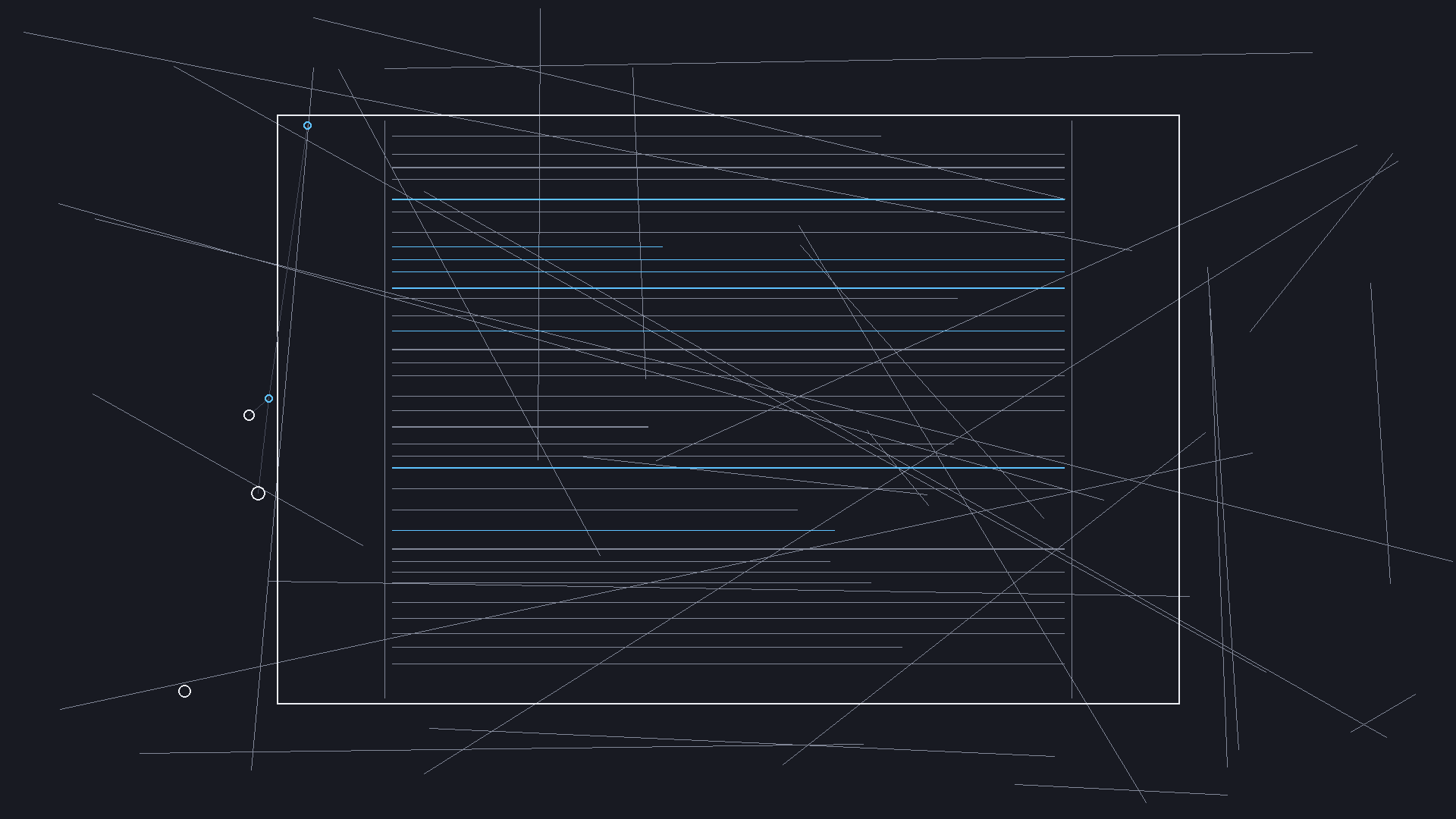 Dark mode technical sketch: writer at night lit only by a dark‑mode script editor on a monitor; thin white lines on black