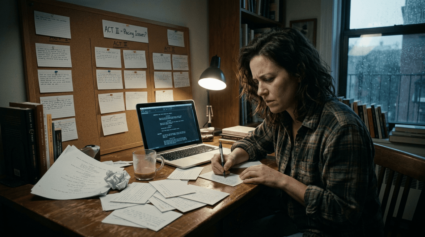 Cinematic workflow still, first angle, 35mm film grain