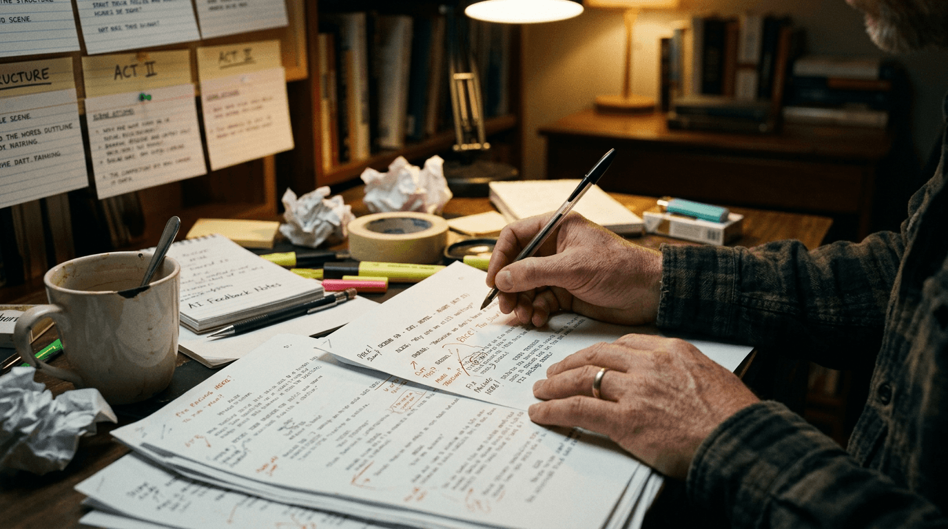 Cinematic workflow still, second angle, 35mm film grain