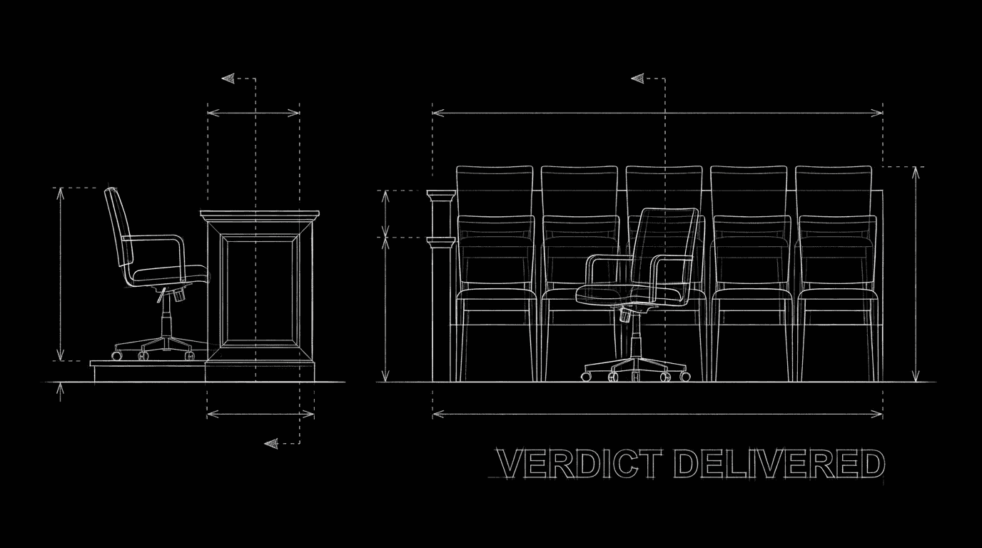 Empty witness stand and jury box after verdict