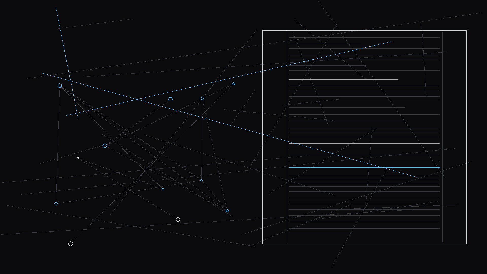 A timeline showing setups (triangles) and corresponding payoffs (stars); dark mode technical sketch, thin white lines on black background