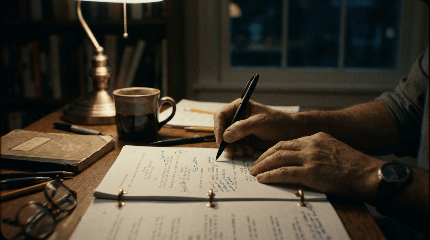 Cinematic workflow still, second angle, 35mm film grain