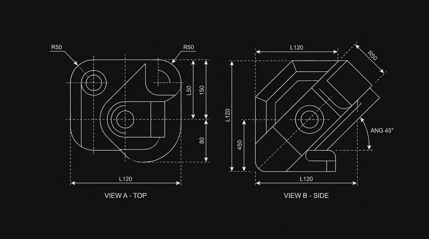 Two readings of the same shape; dark mode technical sketch