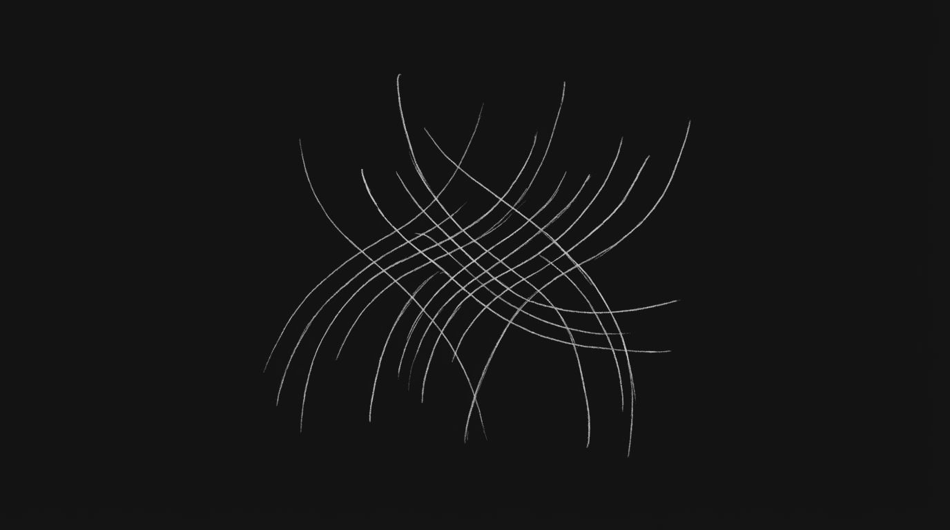Ensemble: multiple arcs weaving; dark mode technical sketch