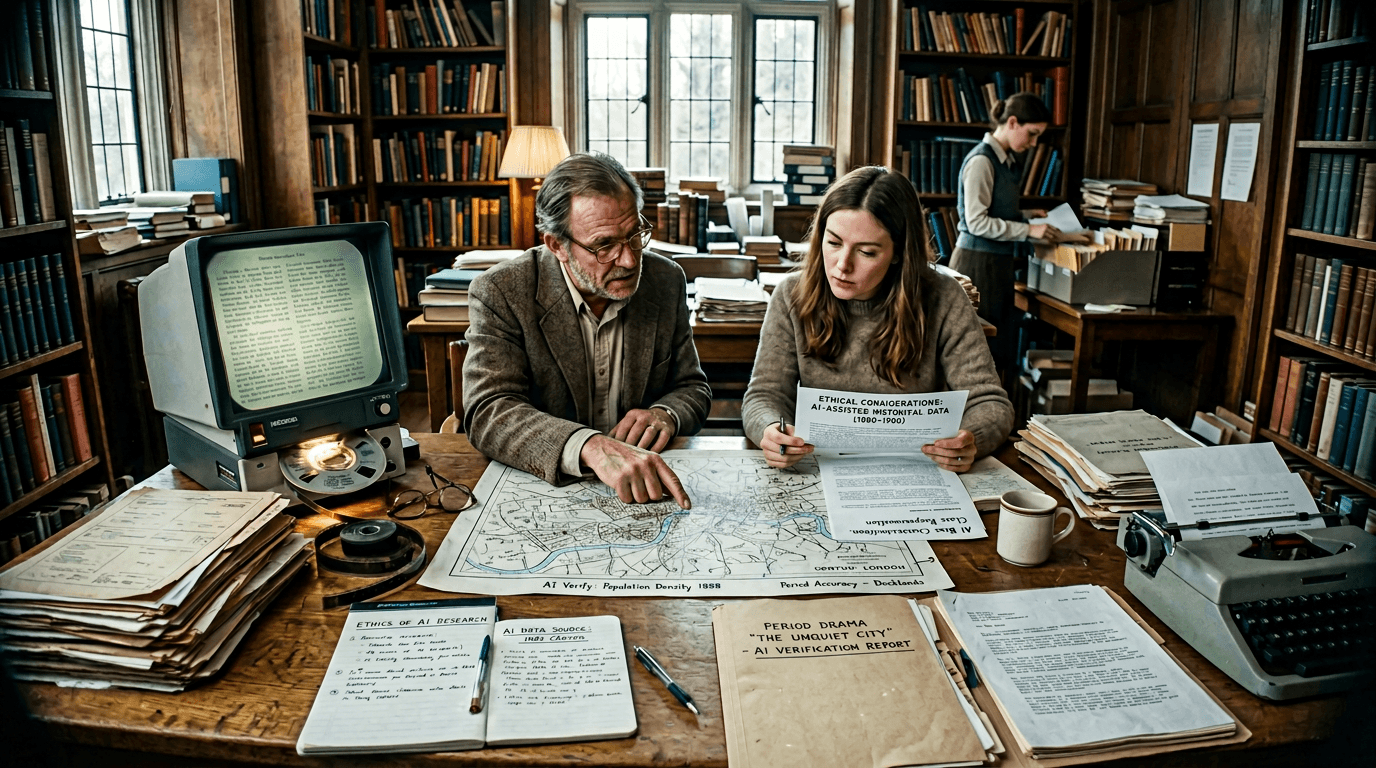 Cinematic workflow still, first angle, 35mm film grain