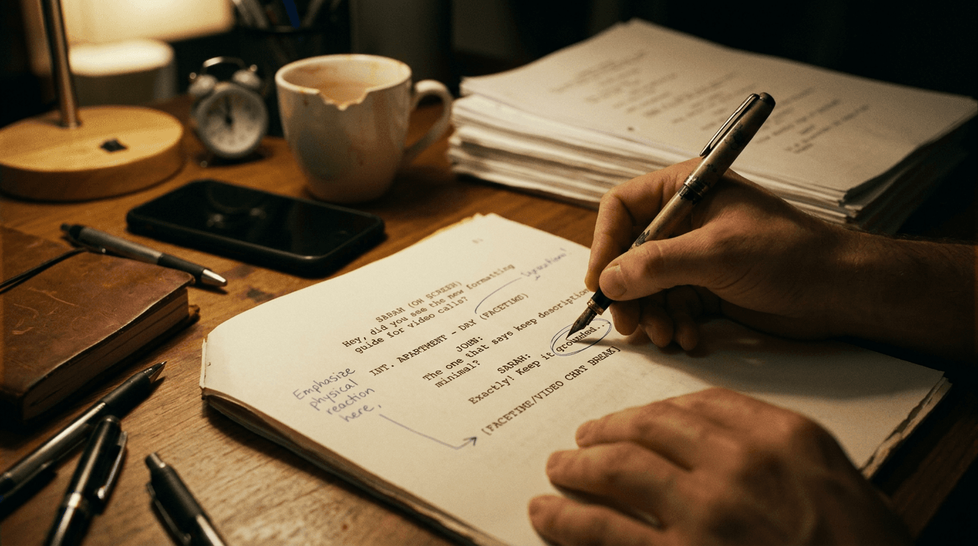 Cinematic workflow still, second angle, 35mm film grain