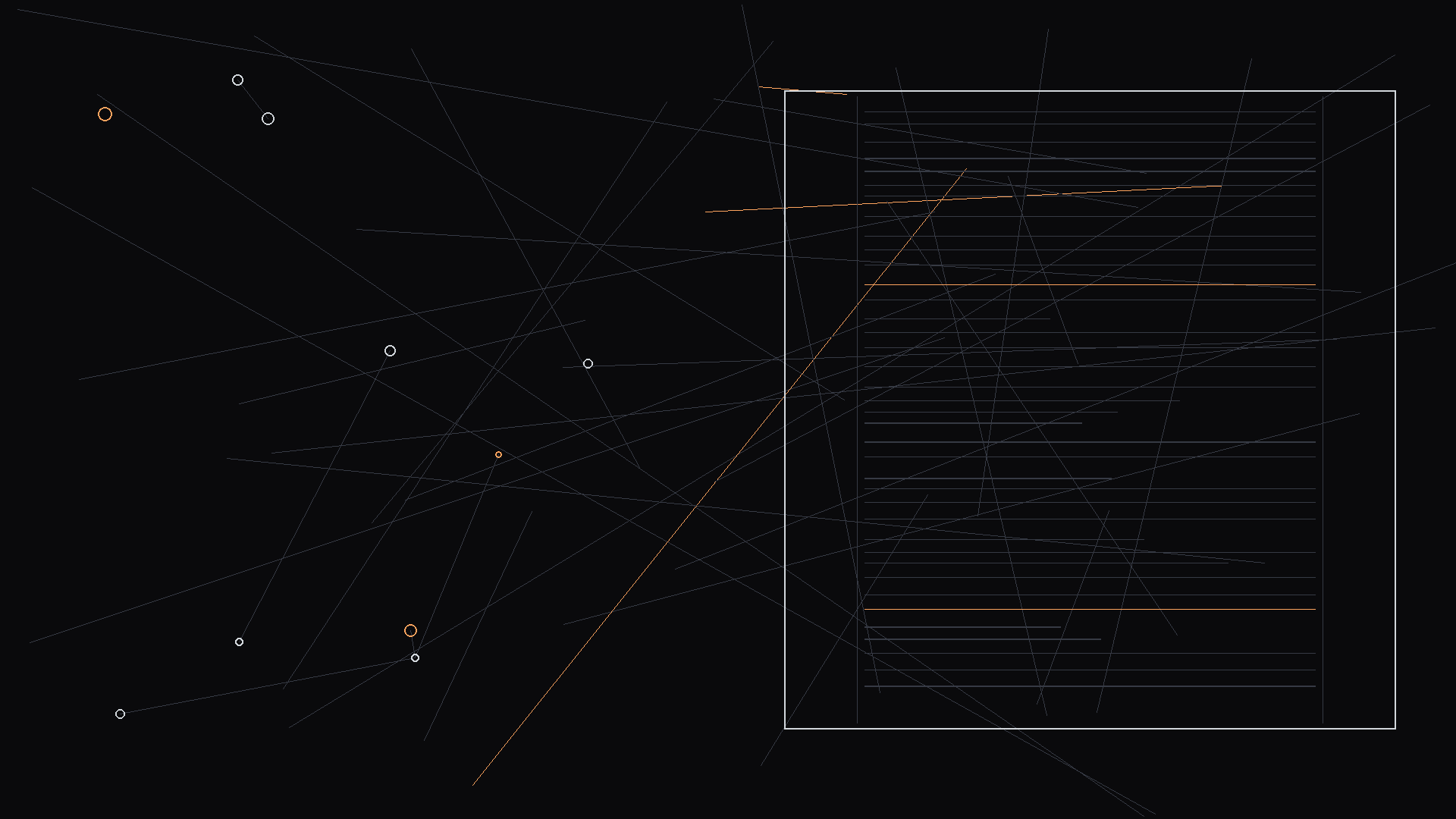A script excerpt with a Deaf character and hearing character interacting; dark mode technical sketch, thin white lines on black background