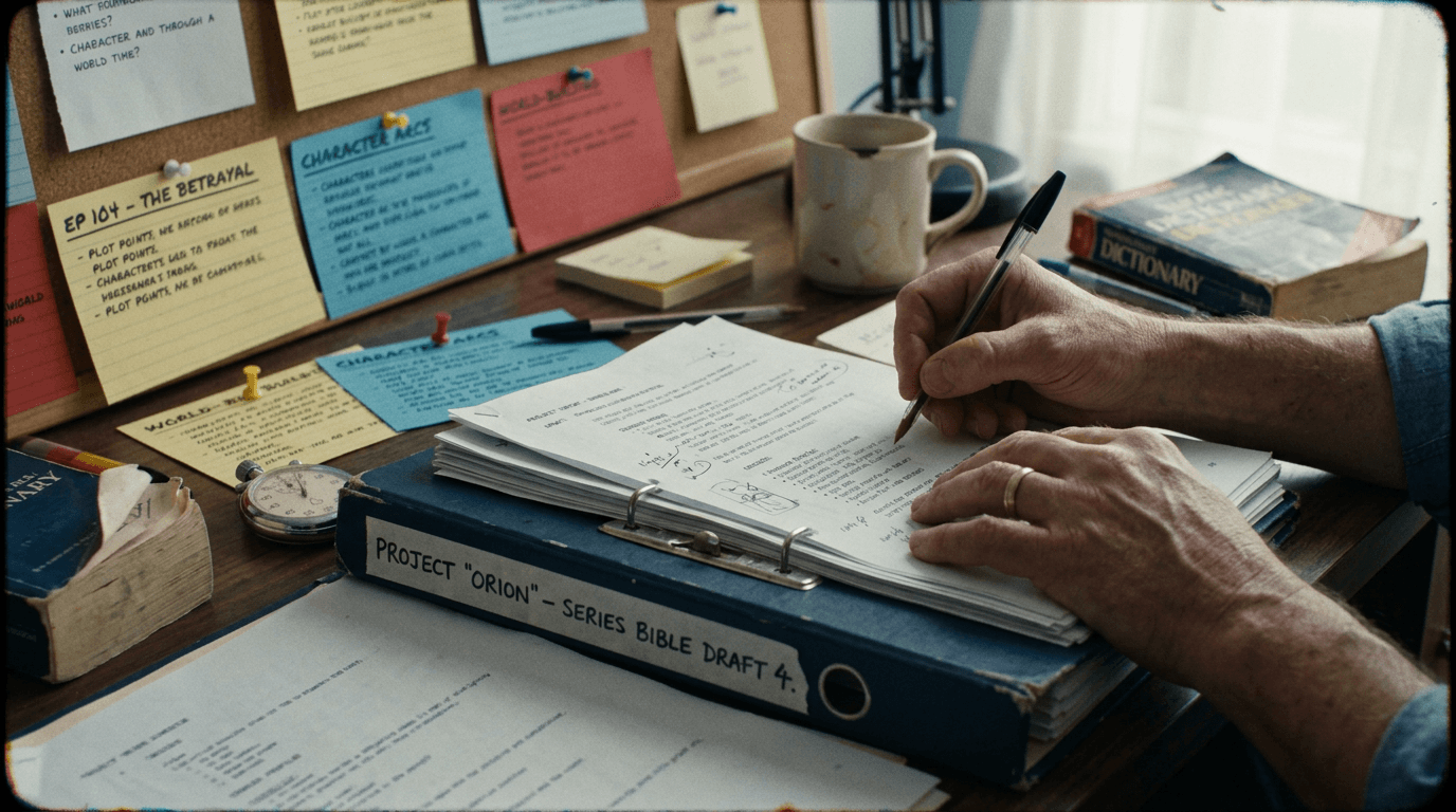 Cinematic workflow still, second angle, 35mm film grain