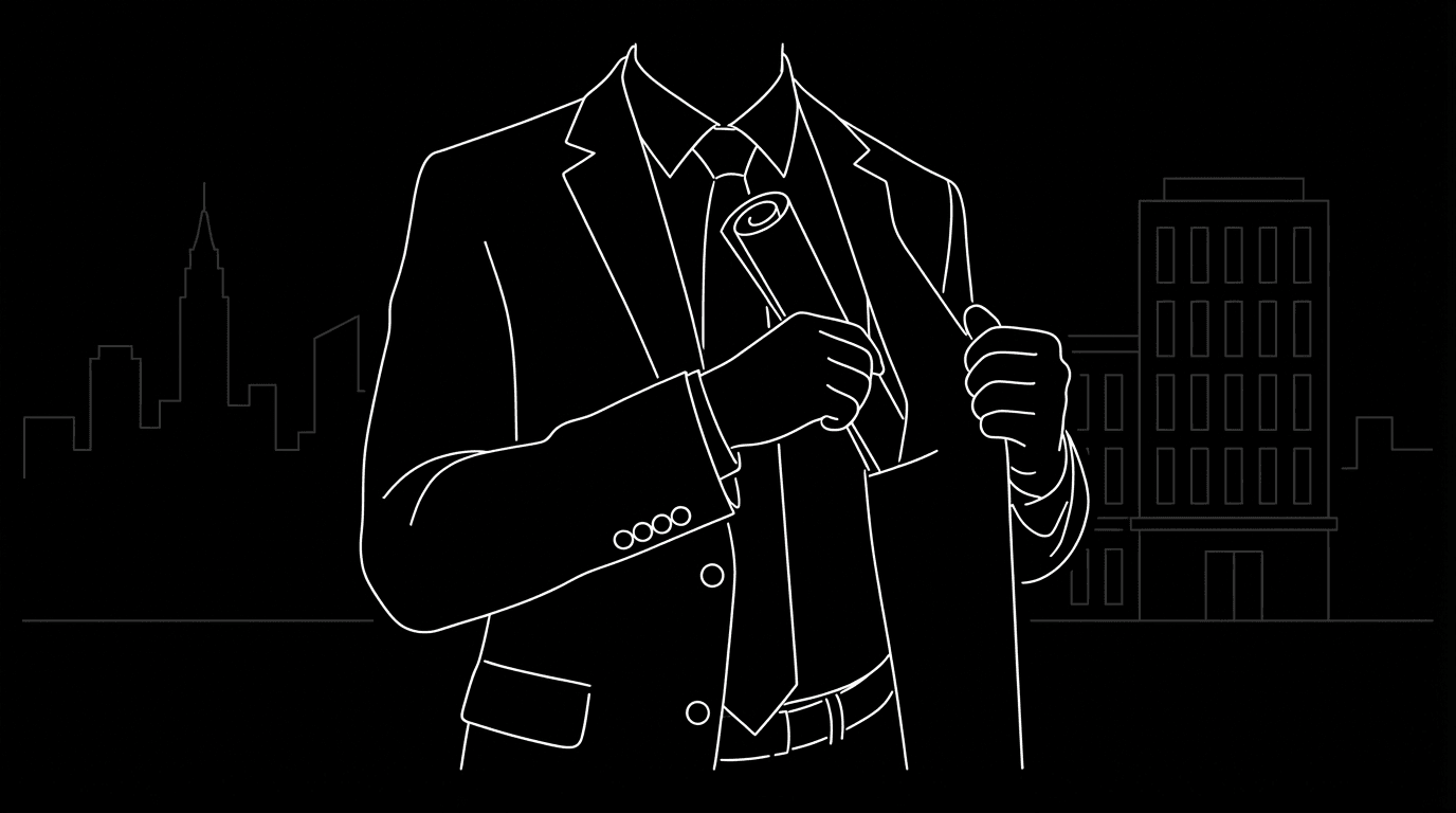 Agent, script, no contract; dark mode technical sketch