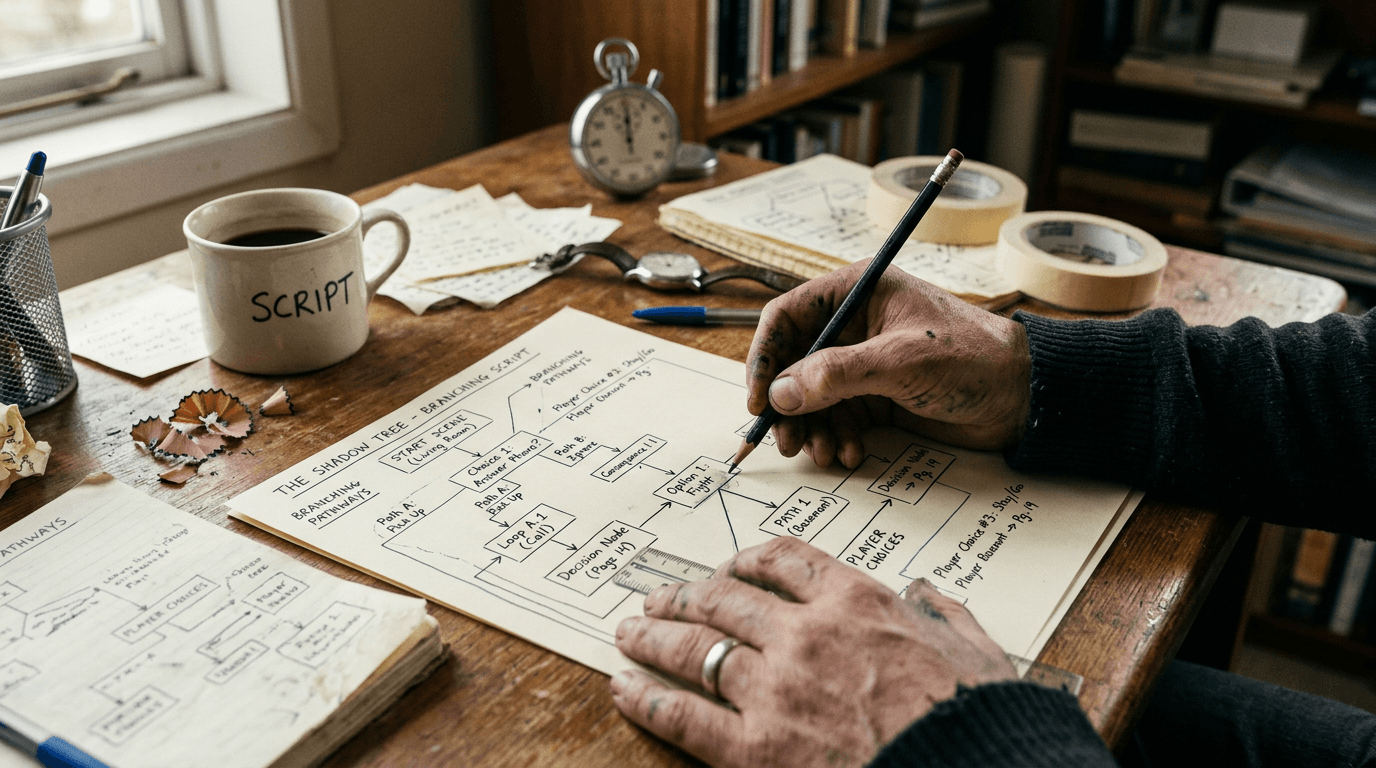 Cinematic workflow still, second angle, 35mm film grain