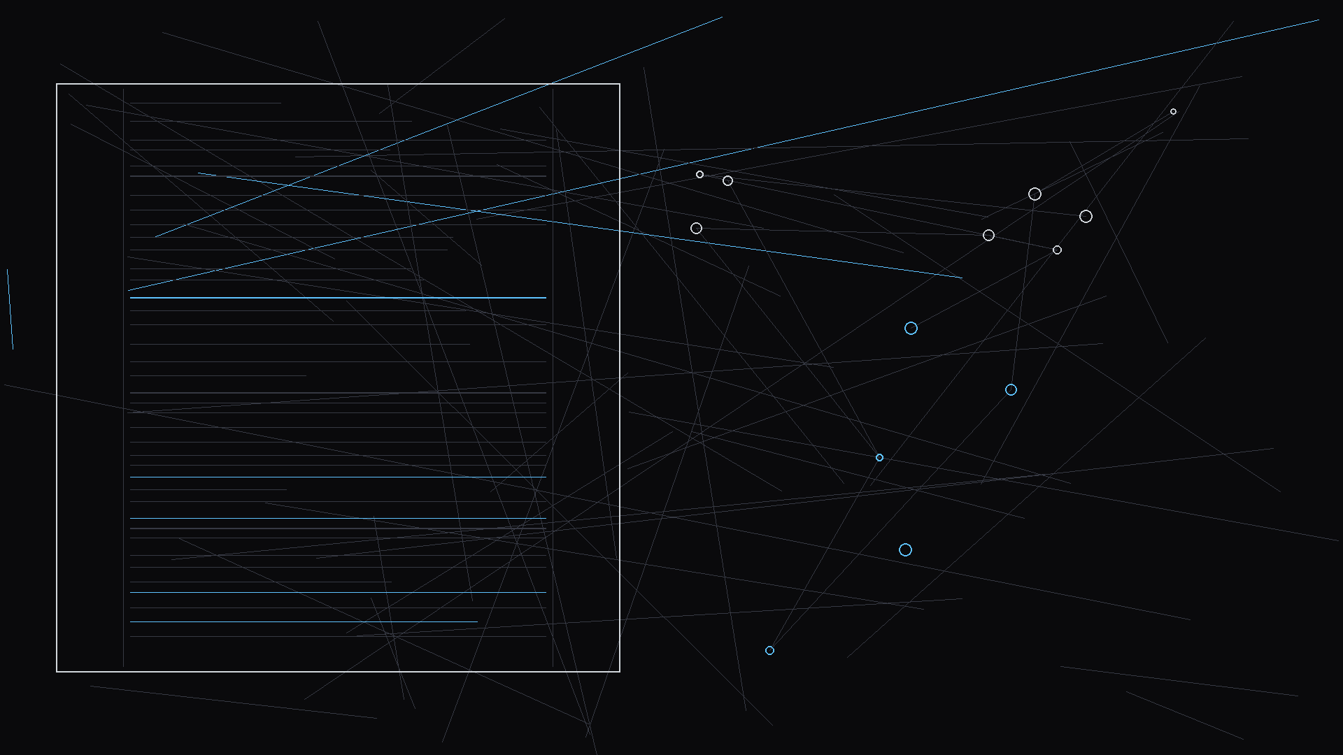 A side-by-side showing exit image and entrance image of a match cut; dark mode technical sketch, thin white lines on black background