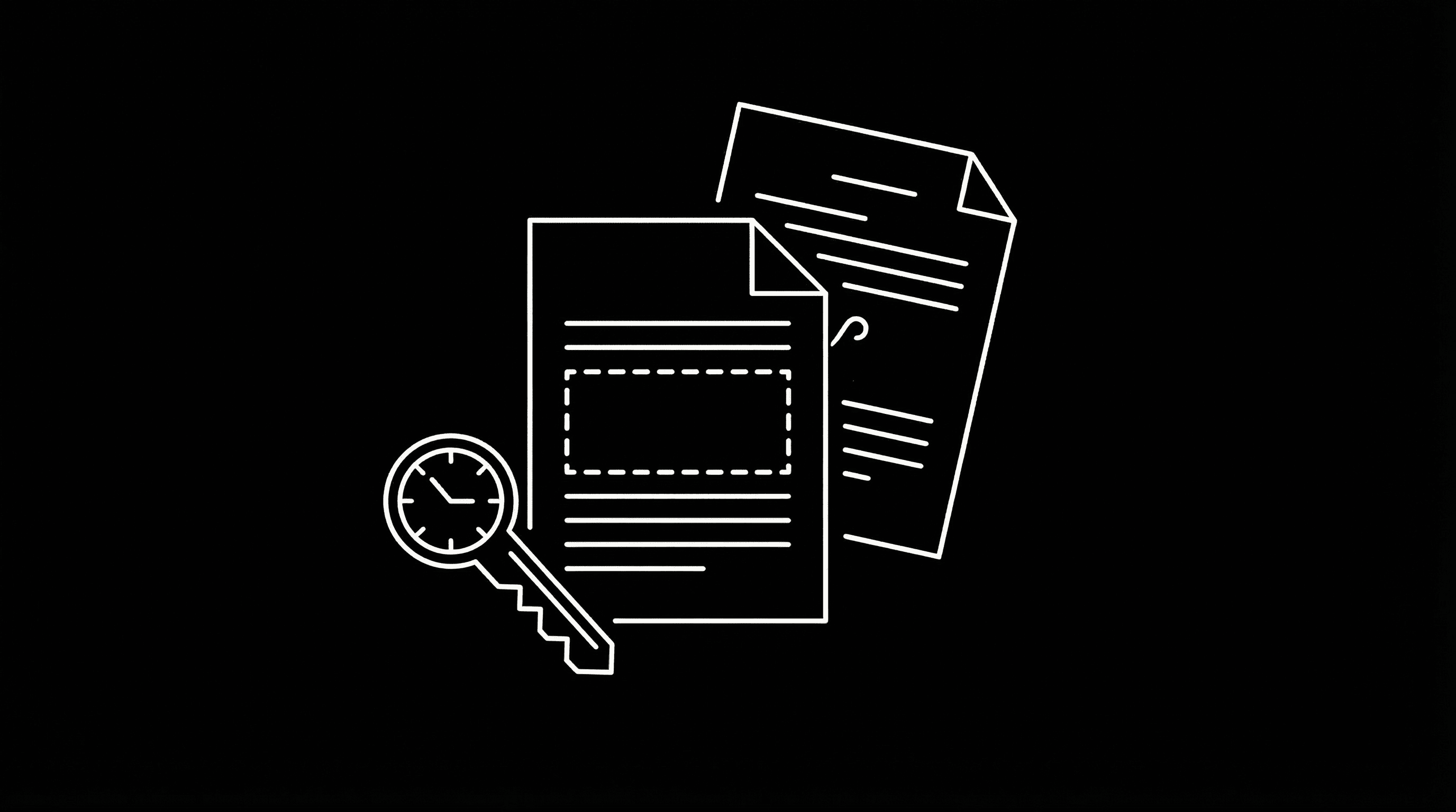 Contract with key terms: option period, purchase price, reversion; dark mode technical sketch