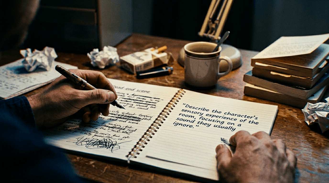 Cinematic workflow still, second angle, 35mm film grain