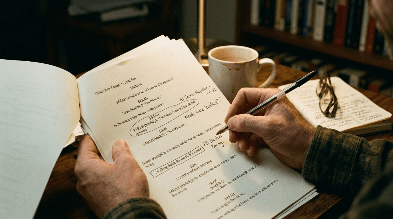 Cinematic workflow still, second angle, 35mm film grain