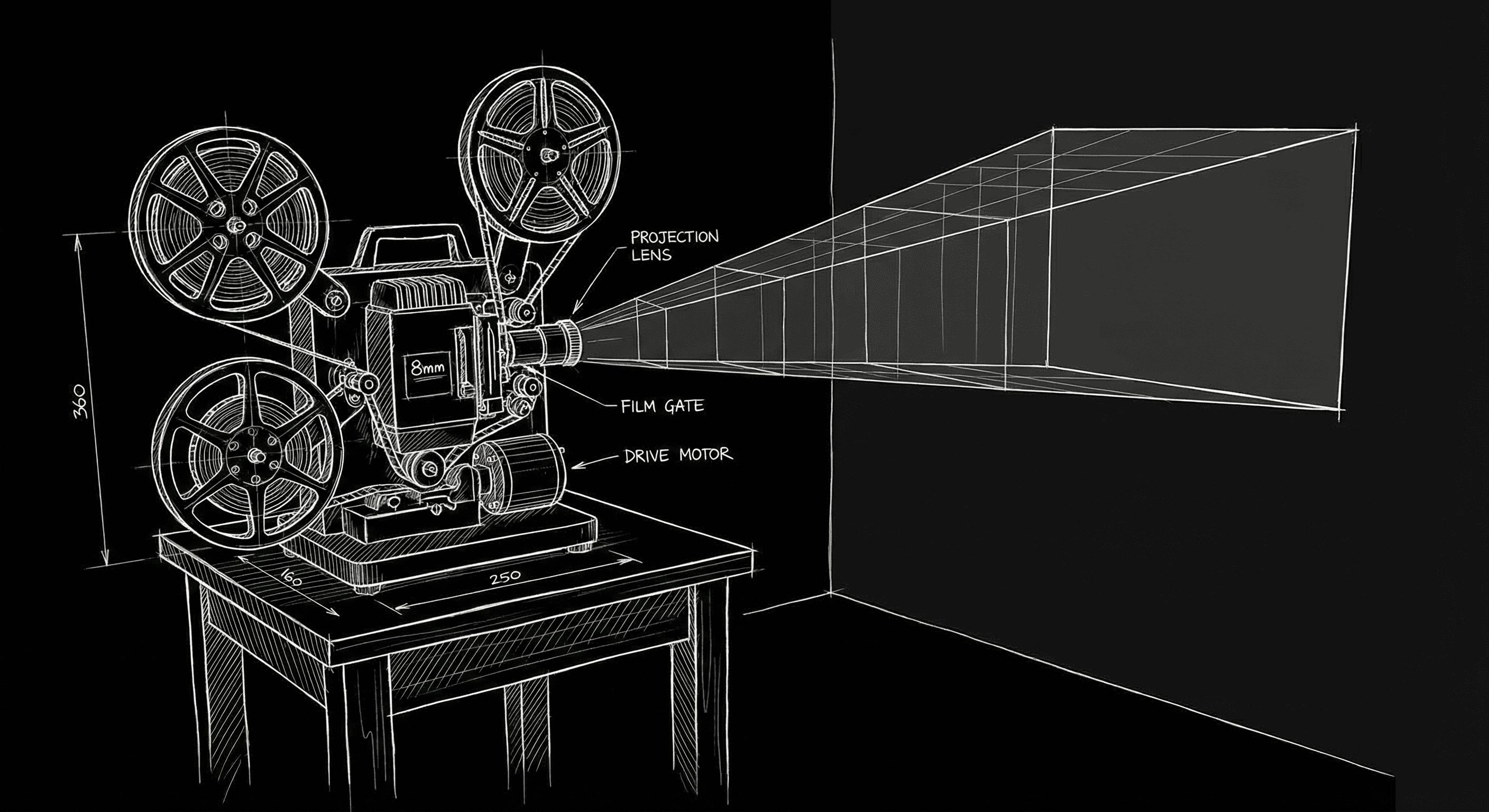 8mm projector and light on wall