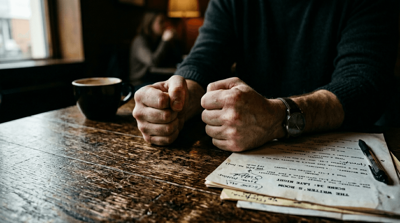 Cinematic workflow still, second angle, 35mm film grain