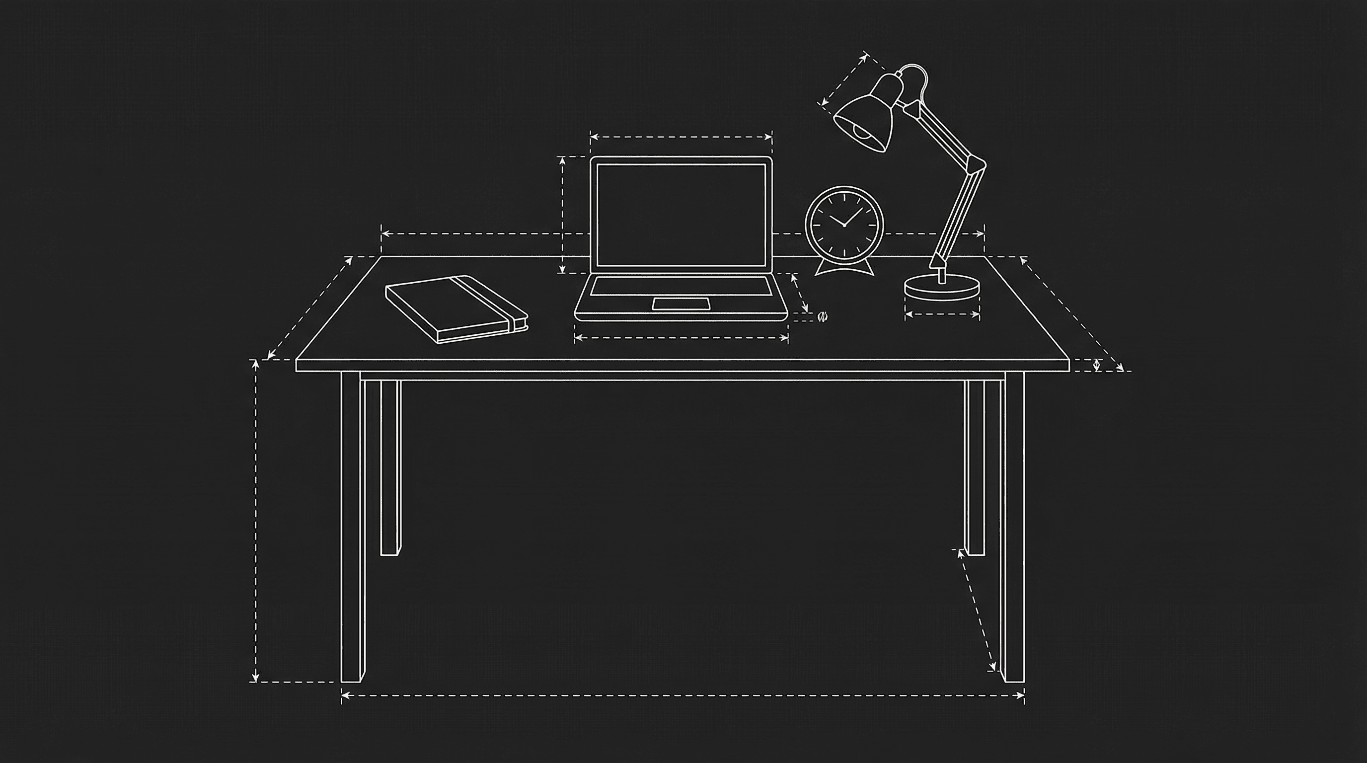 Single writer desk, clock, notebook and laptop